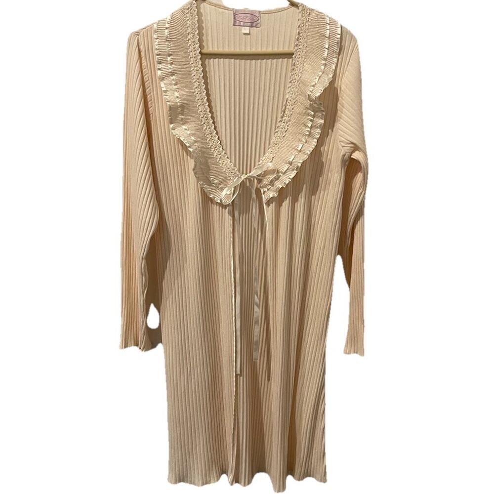 Bed Of Roses Cotton Blend Pleated Large Collar Robe Womens Size L Feminine Sexy